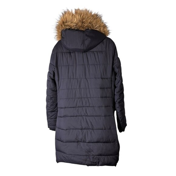 Abercrombie & Fitch Hooded Winter Puffer Jacket Coat Women XL Fur Trim Long Knee - Picture 3 of 7